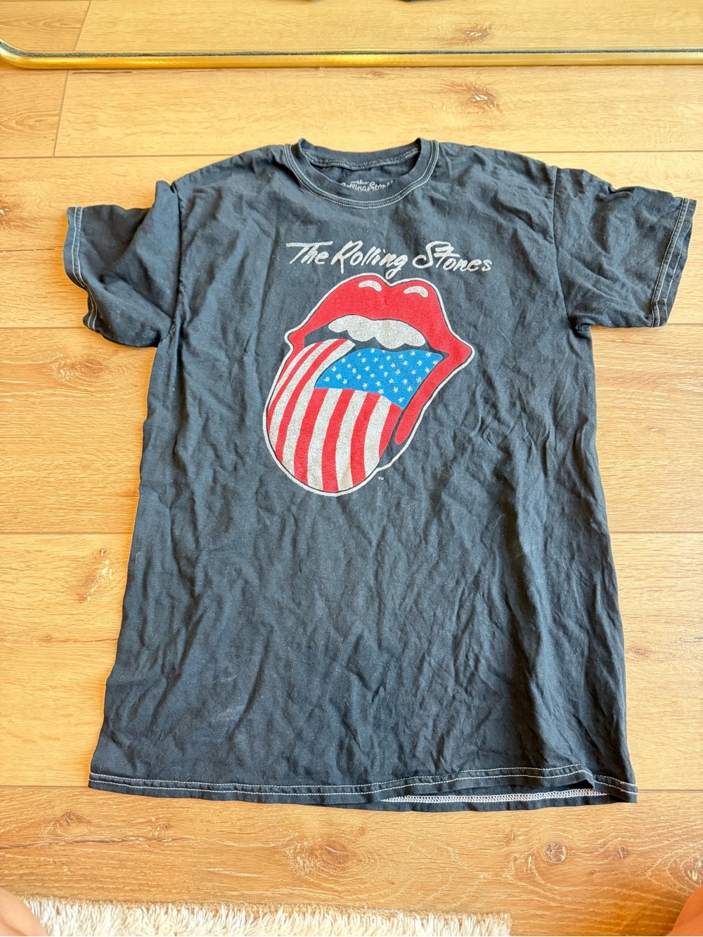 the Rolling Stones Black Tee with Red, White & Blue Tongue Graphic size Medium